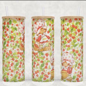 Frosted Glass Strawberry Shortcake in a Strawberry Field Cup Mug Tumbler 25oz
